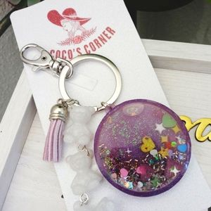 Liquid waterfall resin shaker keychain with gummy bear dangle charms